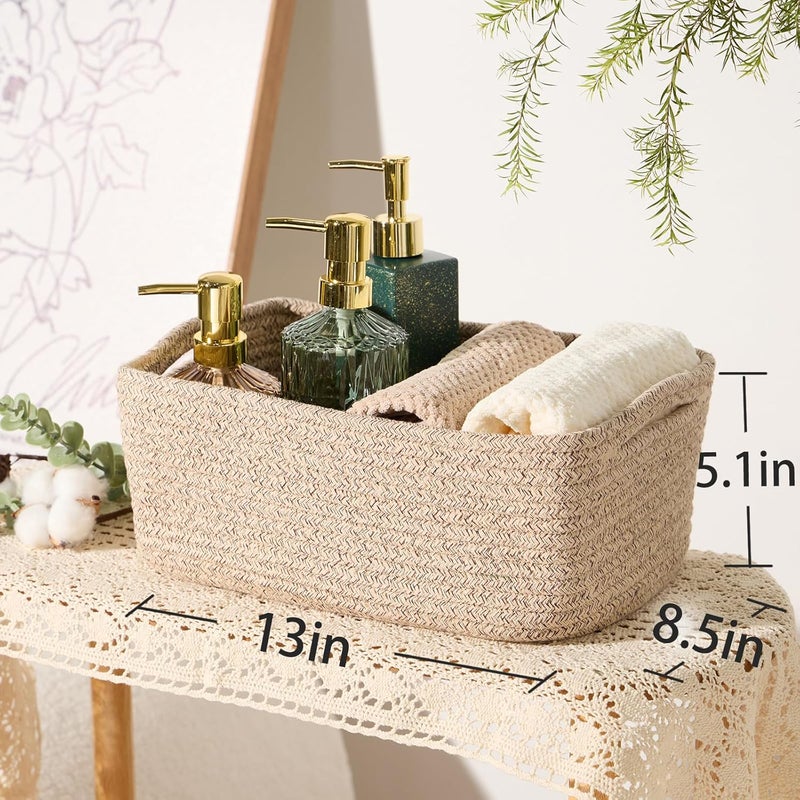 MiniArk Small Storage Baskets for Organizing | Closet Organizer Bins | Shelf Toy Basket | Woven Rope Baskets | Cube Decorative Box | Shallow Basket | 13x8.5x5.1” | 3 Packs Mixed Brown - Image 3